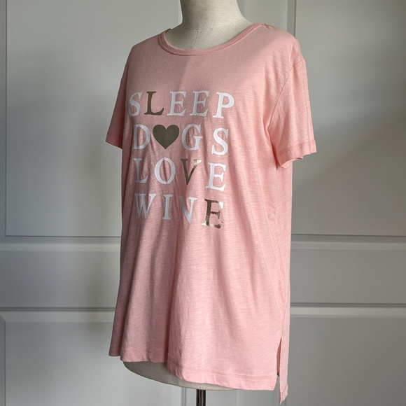 PJ Salvage Tee Sleep Dogs Love Wine Print Lounge Short Sleeve Blush Pink L NWT - Picture 8 of 10